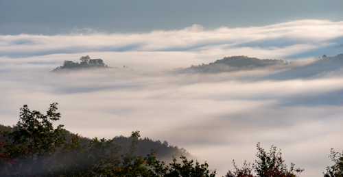 Foto valle con nebbia